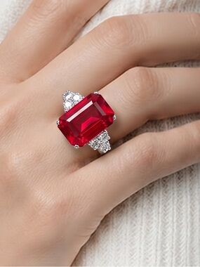RUBY red crystal‎ ring 3 stone electroplated adjustable. Handset new piece!!
